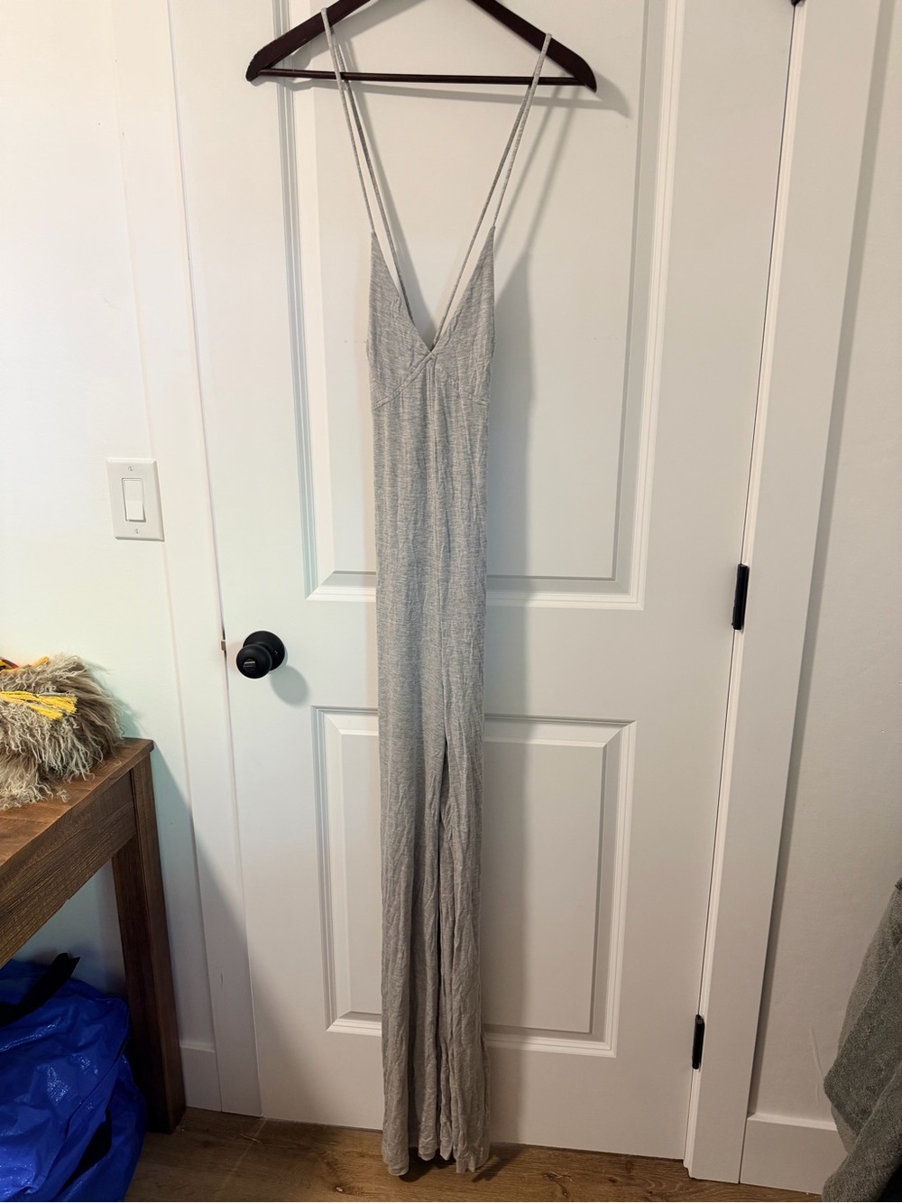 Norma Kamali Light Gray Backless Spaghetti-Strap Jumpsuit